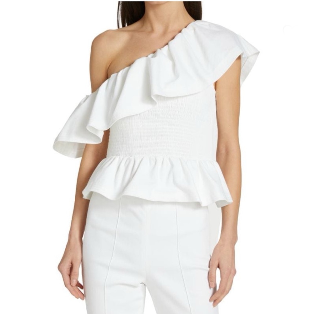 NWT Cinq a Sept Shiri Top XL Peplum Off Shoulder Ruffle White Blouse